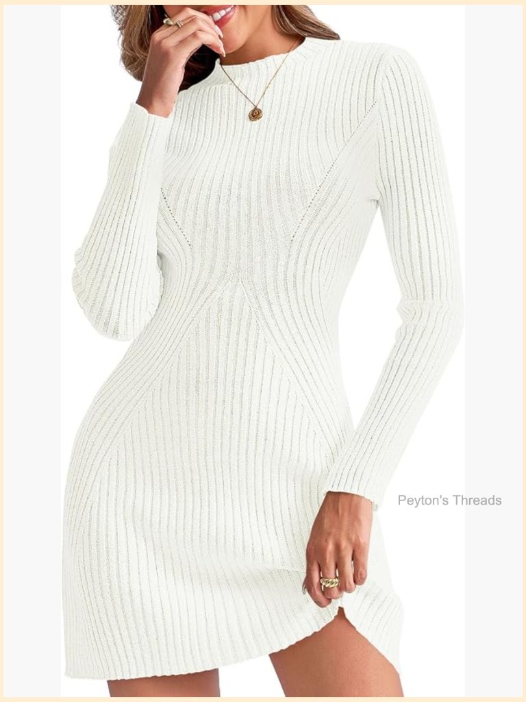 Long Sleeve Bodycon Sweater Dress Mock Neck Ribbed Knit Mini